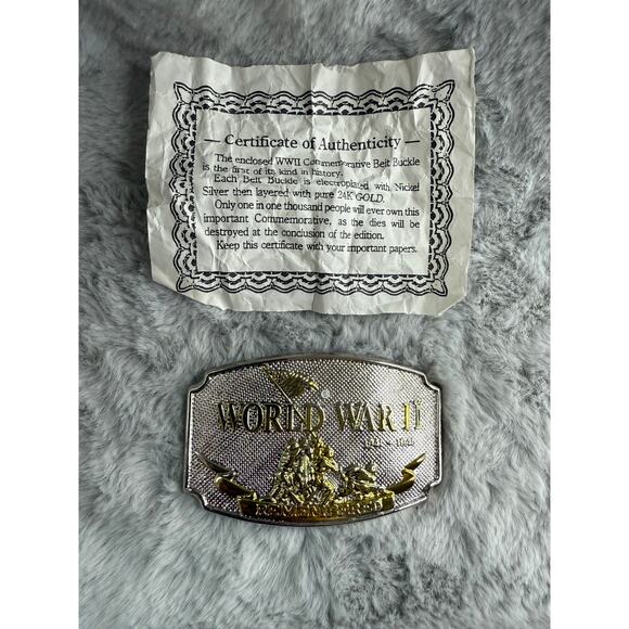 WWII Commemorative Belt Buckle 24K Gold Plated 1992 D.H.I. Limited Edition - Picture 3 of 7